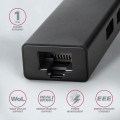 AXAGON HMA-GL3A Wieloportowy hub USB 4in1, 5Gbps, 3x USB-A + GLAN, metalowy, 20cm USB-A kabel