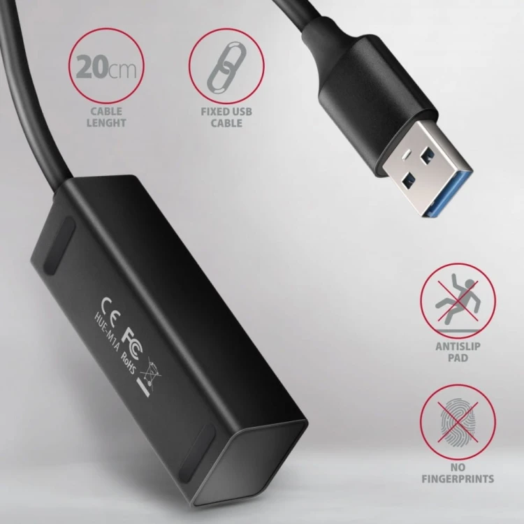 AXAGON HUE-M1A Hub 4-portowy Mini metalowy USB 3.2 Gen 1, 20cm USB-A kabel
