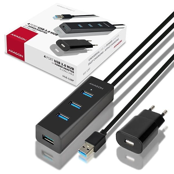 AXAGON HUE-S2BP Hub 4-portowy USB 3.2 Gen 1 charging hub 1.2m   kabel, AC adapter