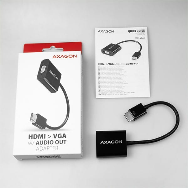 AXAGON RVH-VGAN Adapter aktywny HDMI -> VGA FullHD, wyjście audio, micro USB złącze zasilania
