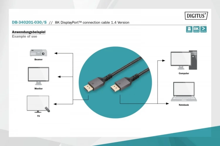 Digitus Kabel połączeniowy PREMIUM DisplayPort 8K60Hz UHD DP/DP M/M 3m Czarny