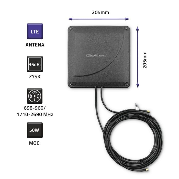 Qoltec Antena 4G LTE DUAL MIMO booster | 35dBi | 50W | 2xSMA męski