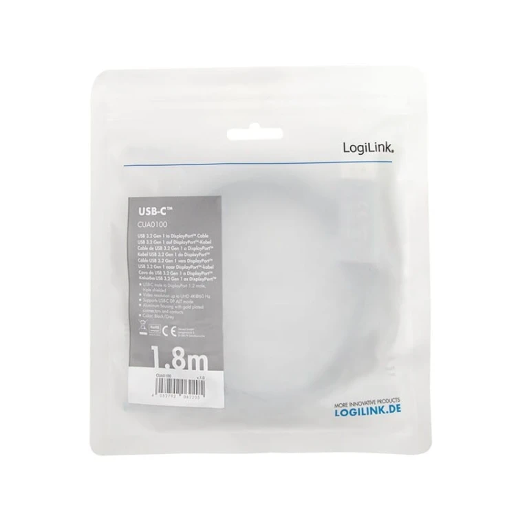 LogiLink Kabel USB-C do DP, 4K 60Hz aluminiowy 1.8m