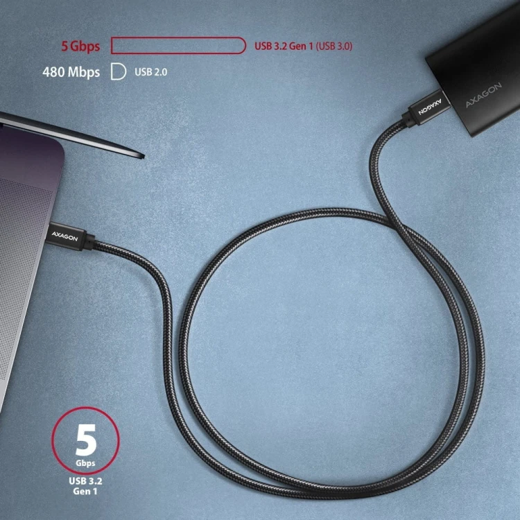 AXAGON BUCM3-CM15AB Kabel USB-C - USB-C, 1.5m, PD 60W, 3A, ALU, oplot Czarny