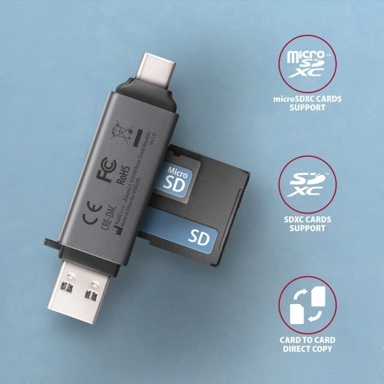 AXAGON CRE-DAC Czytnik kart zewnętrzny USB3.2 Gen 1 Type-C + Type-A SD/microSD