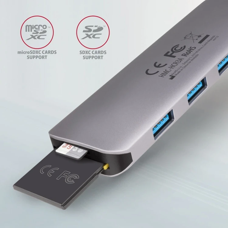 AXAGON HMC-HCR3A Wieloportowy hub 3x USB-A + HDMI + SD/microSD, USB-C 3.2 Gen1, 20cm USB-C kabel