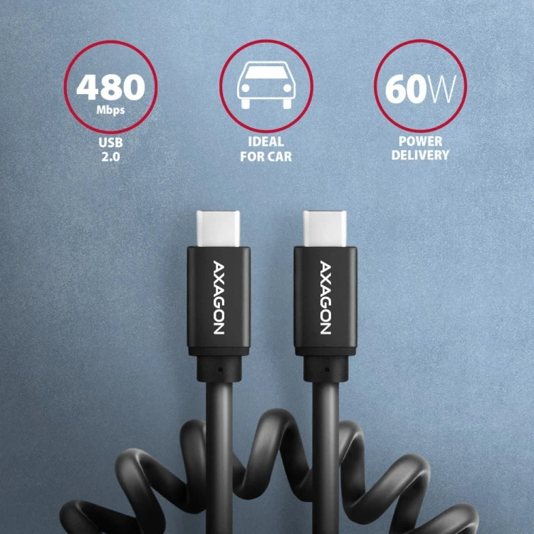 AXAGON BUCM-CM10TB Kabel Twister USB-C - USB-C, 0,6m, USB 2.0, 3A, ALU, PVC Czarny