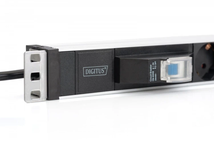 Digitus Listwa zasilająca PDU 19" Rack, 6x gniazdo schuko, 2.0m, 1x wtyk unischuko, 16A, wyłącznik nadprądowy, Profil aluminiowy