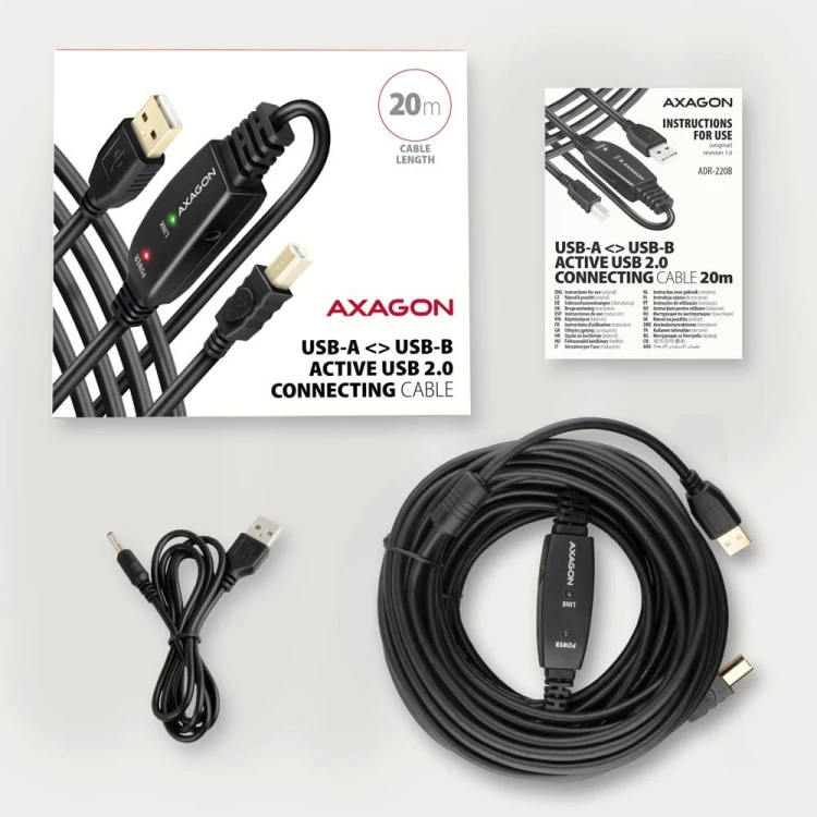 AXAGON ADR-220B USB 2.0 A-M -> B-M aktywny kabel połączeniowy/wzmacniacz 20m