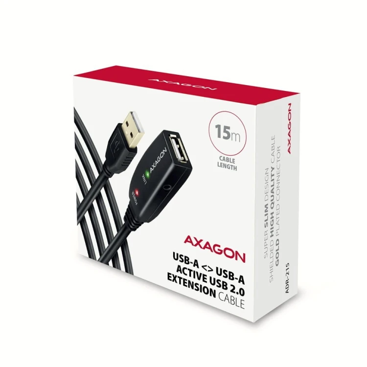 AXAGON ADR-215 USB 2.0 A-M -> A-F aktywny kabel przedłużacz/wzmacniacz 15m
