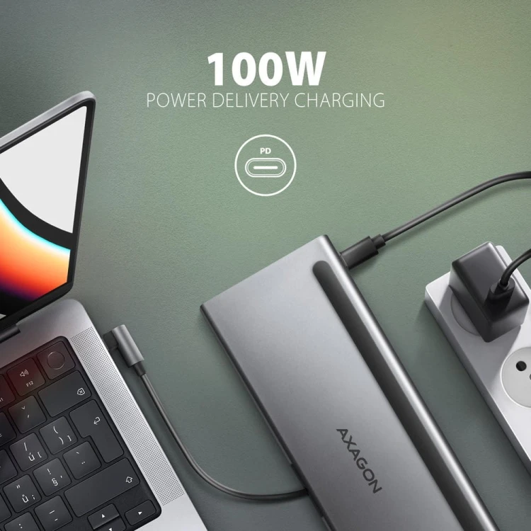 AXAGON HMC-4KX3 Wieloportowy hub USB 5Gbps, 3x USB-A, 2x HDMI + DP + GLAN +  SD/microSD + audio, PD 100W