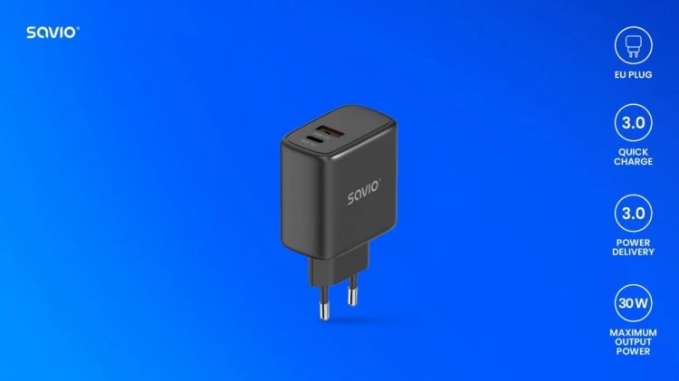 Savio Ładowarka sieciowa 30W Quick Charge, Power Delivery 3.0, LA-06/B