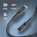 AXAGON BUCM32-CF05AB Kabel przedłużacz Gen2 USB-C - USB-C 0.5m, 5A, 20Gbps, PD 240W, oplot, czarny