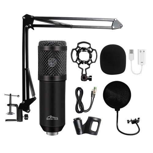 Media-Tech Mikrofon pojemnościowy, studyjny z zestawem akcesoriów STUDIO AND STREAMING MICROPHONE MT397K (Czarny)