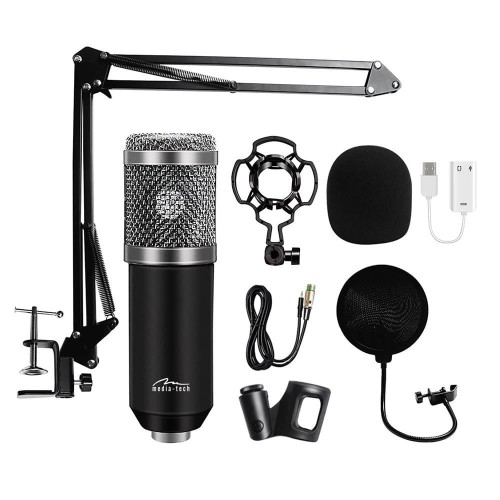 Media-Tech Mikrofon pojemnościowy, studyjny z zestawem akcesoriów STUDIO AND STREAMING MICROPHONE MT397S (Srebrny)