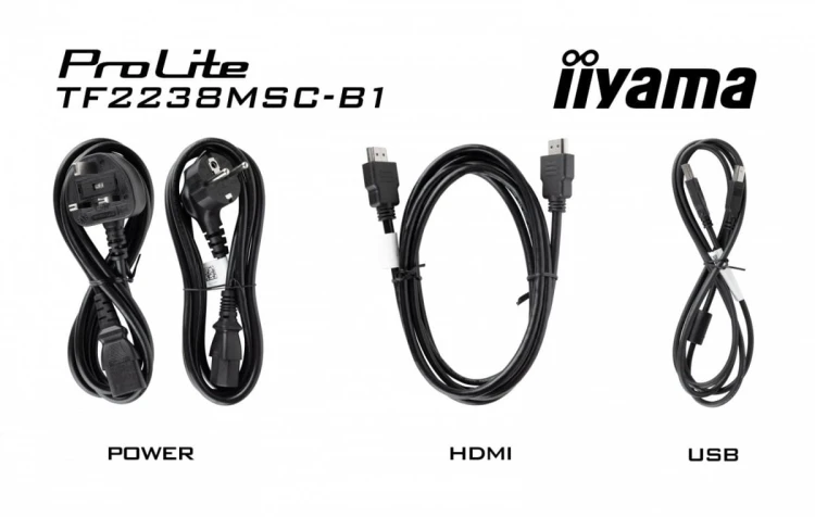IIYAMA Monitor wielkoformatowy 21.5 cala TF2238MSC-B1 IPS,FHD,DP,HDMI,2x2W,2xUSB,600(cd/m2),  10pkt.7H,IP1X(Front),Pion/Poziom