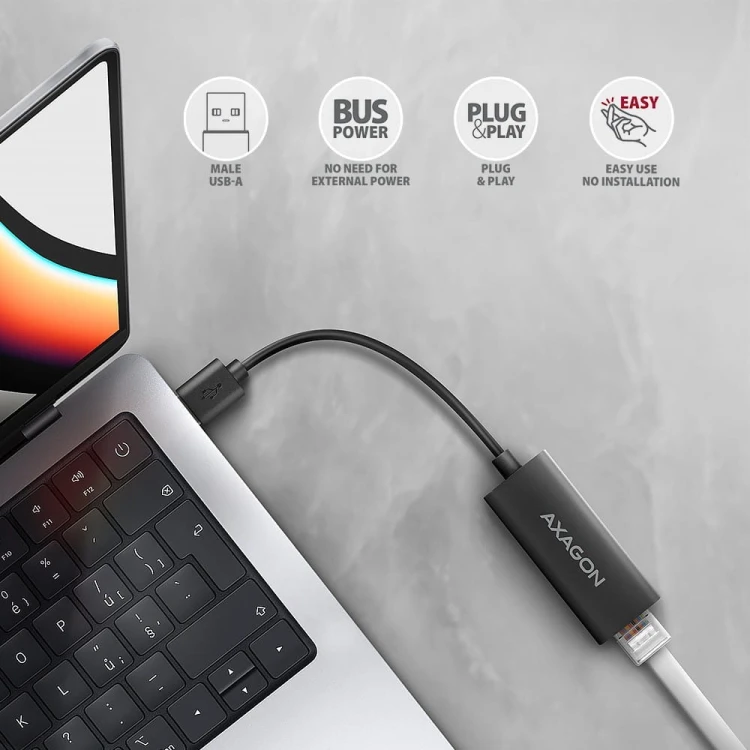 AXAGON ADE-AR Karta sieciowa Gigabit Ethernet adapter, USB-A 3.2 Gen 1, instalacja automatyczna