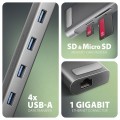 AXAGON HMC-10HLS Wieloportowy hub USB 9in1, 5Gbps, 4x USB-A, HDMI 4K/60Hz, GLAN, SD/microSD, PD 100W, 25cm USB-C kabel