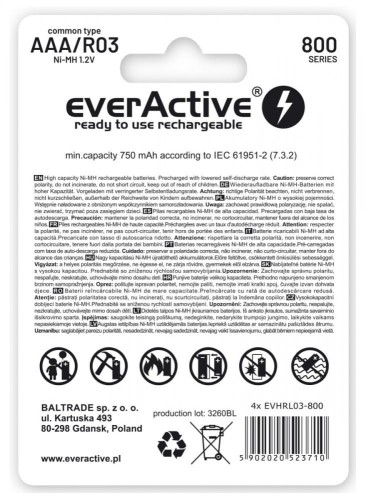 everActive Akumulatory paluszki R03/AAA 800 mAH blister 4 szt.
