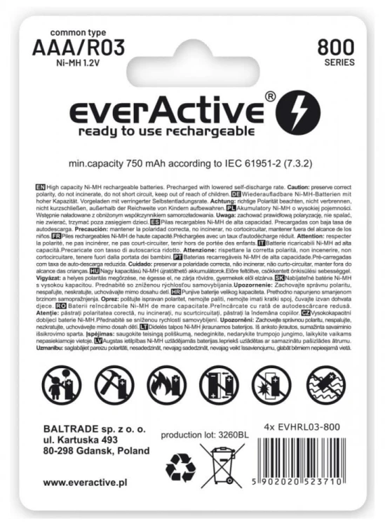 everActive Akumulatory paluszki R03/AAA 800 mAH blister 4 szt.