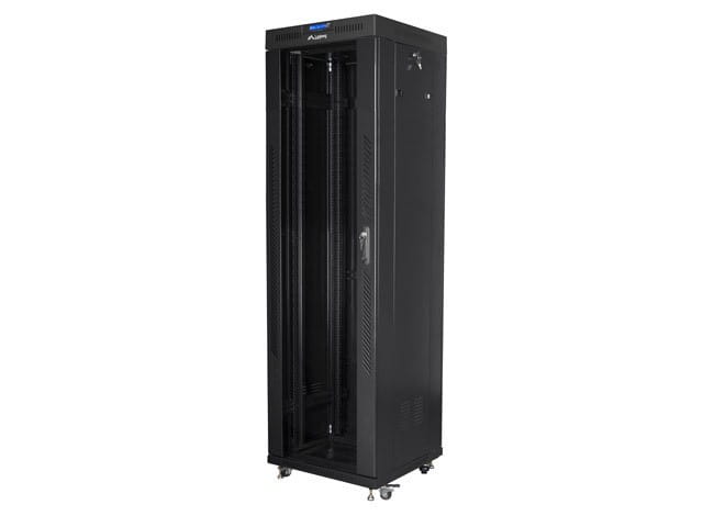Lanberg Szafa instalacyjna rack stojąca 19 42u 600x600 czarna, drzwi szklane lcd (Flat pack)