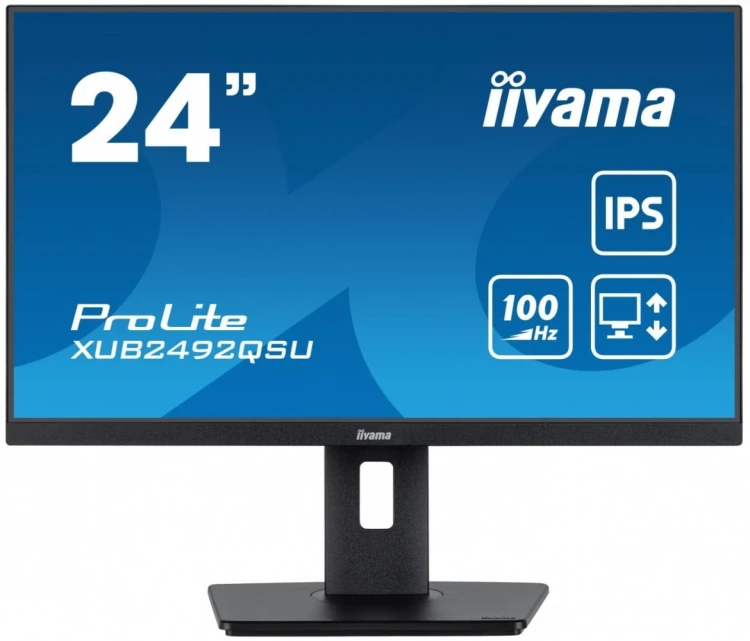 IIYAMA Monitor 23.8 cala ProLite XUB2492QSU-B1 IPS,QHD,USB-C,100Hz,3xUSB(3.2),HDMI,DP  300cd/m2,FreeSync,2x2W,HAS(150mm),PIVOT