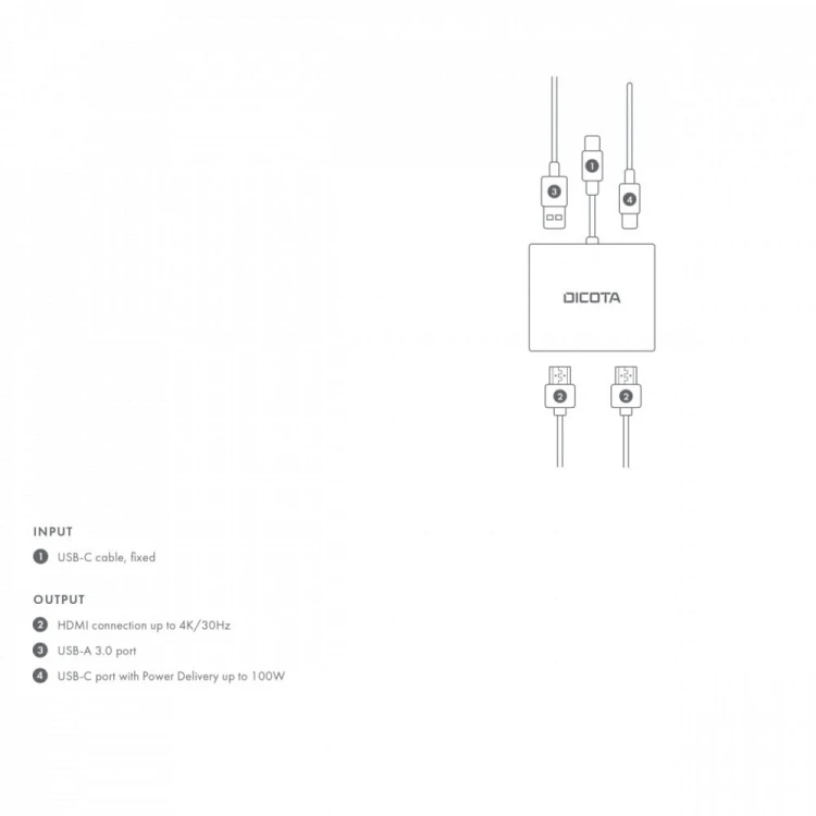 DICOTA Stacja dokująca USB-C Portable 4-in-1 D ock 4K 2xHDMI 100W PD