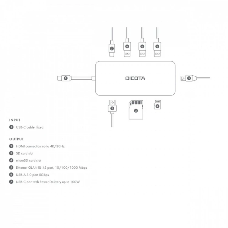 DICOTA Hub USB-C 8 w 1 Multi Hub 4K PD 100W