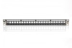 Digitus Panel krosowy (patch panel) modularny 19" 24 porty pod moduły keystone, 1U, ekranowany, prowadnica kabli, wymienne pola opisowe Czarny