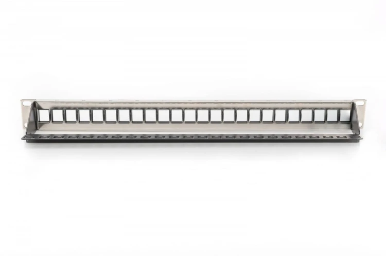 Digitus Panel krosowy (patch panel) modularny 19" 24 porty pod moduły keystone, 1U, ekranowany, prowadnica kabli, wymienne pola opisowe Czarny