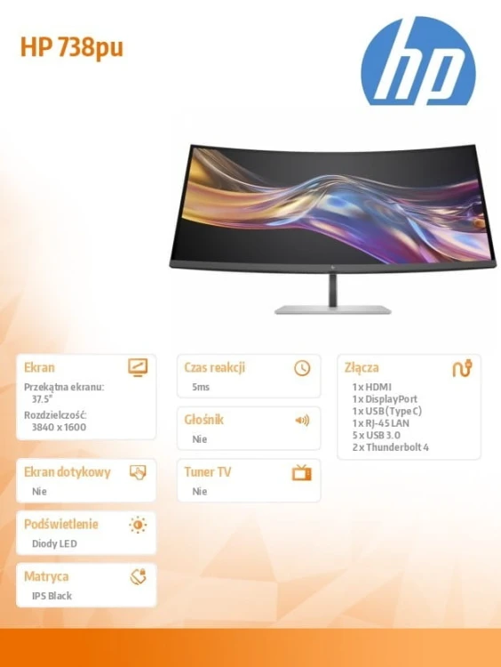 HP Inc. Monitor Pro seria 7 37.5 cala  WQHD+ Thunderbolt 4 - 738pu