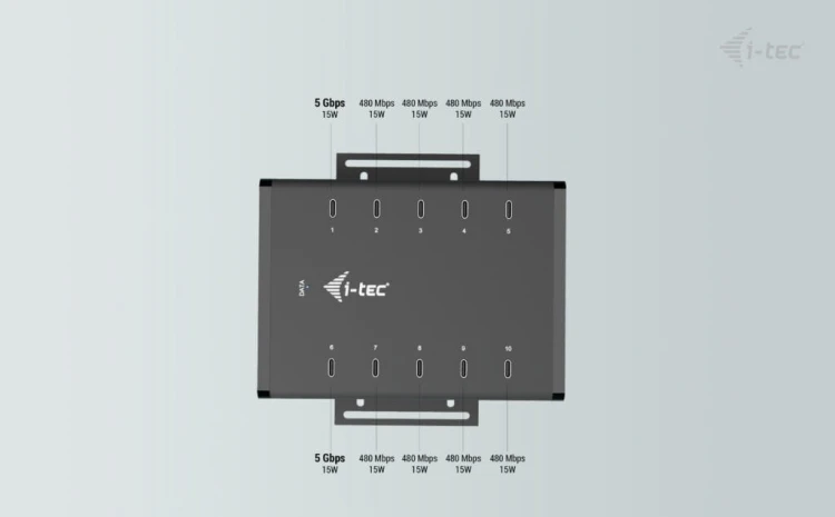 i-tec !i-tec USB-C/USB-A Metal Charging + data HUB 15W per port 10x USB-C
