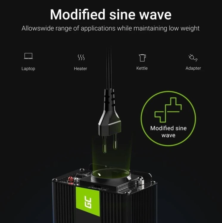 Green Cell Przetwornica Napięcia Inwerter 12V na 230V 1000W/2000W Modyfikowana sinusoida