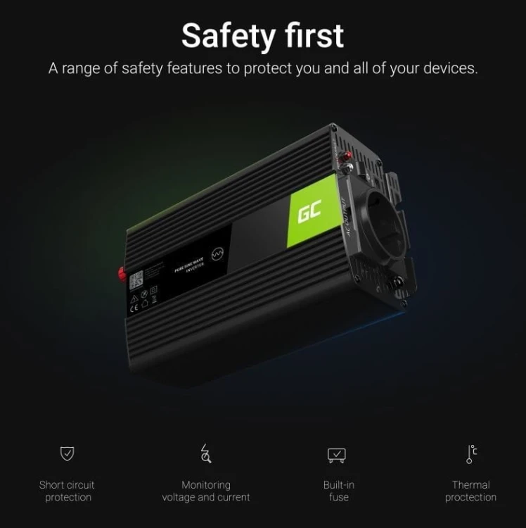 Green Cell Przetwornica Napięcia Inwerter 12V na 230V 1000W/2000W Modyfikowana sinusoida