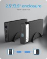 IcyBox Obudowa IB-382H-C31 2,5/3,5 HDD z wbudowanym HUB 1xUSB-C, 2xUSB -A,  12V2A