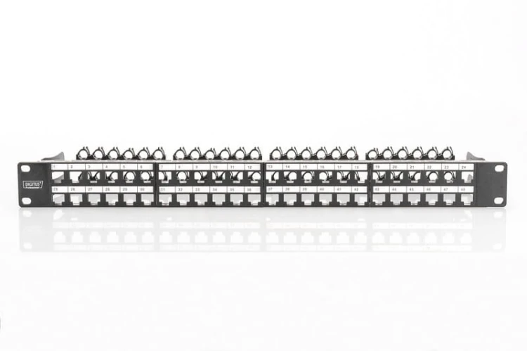 Digitus Modułowy panel krosowy (patch panel) o dużej gęstości połączeń, 19" 48x keystone, ekranowany, 1U, Czarny