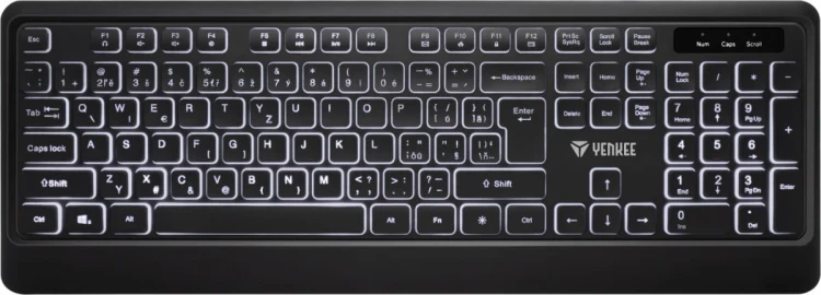 YENKEE Klawiatura Podświetlana cicha USB z niskoprofilowymi klawiszami