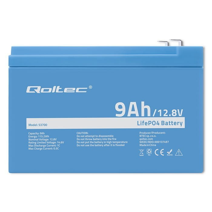 Qoltec Akumulator LiFePO4 Litowo-Żelazowo-Fforanowy | 12.8V | 9Ah |     115.2Wh | BMS