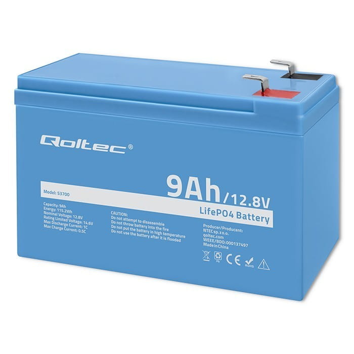 Qoltec Akumulator LiFePO4 Litowo-Żelazowo-Fforanowy | 12.8V | 9Ah |     115.2Wh | BMS