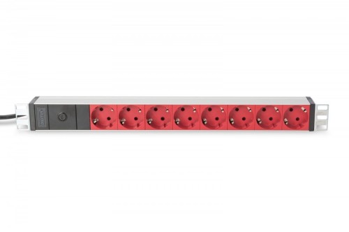 Digitus Listwa zasilająca PDU 19 cali Rack, 8x czerwone gniazdo schuko, 2.0m, 1x wtyk C14, 10A Aluminiowa