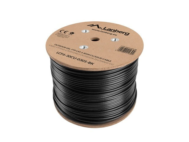 Lanberg Kabel LAN FTP KAT-6 305M drut outdoor żelowany cu fluke, czarny