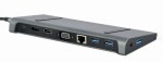 Gembird Adapter USB-C 9w1, HDMI, USB-C PD, VGA, DP, USBx3, Audio, LAN