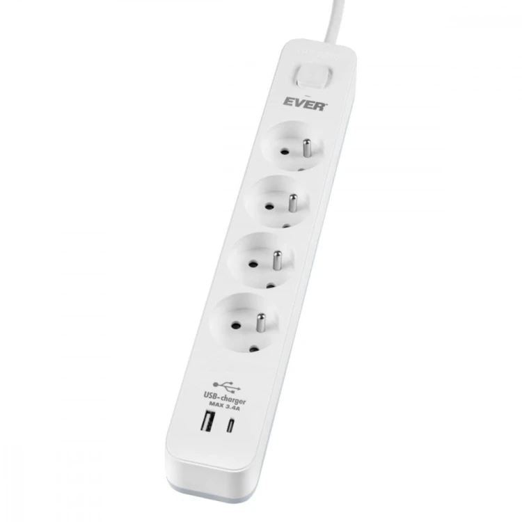 EVER Listwa antyprzepięciowa PROTECT 4PL 1A1C USB T/LZ12-PRO015/1000
