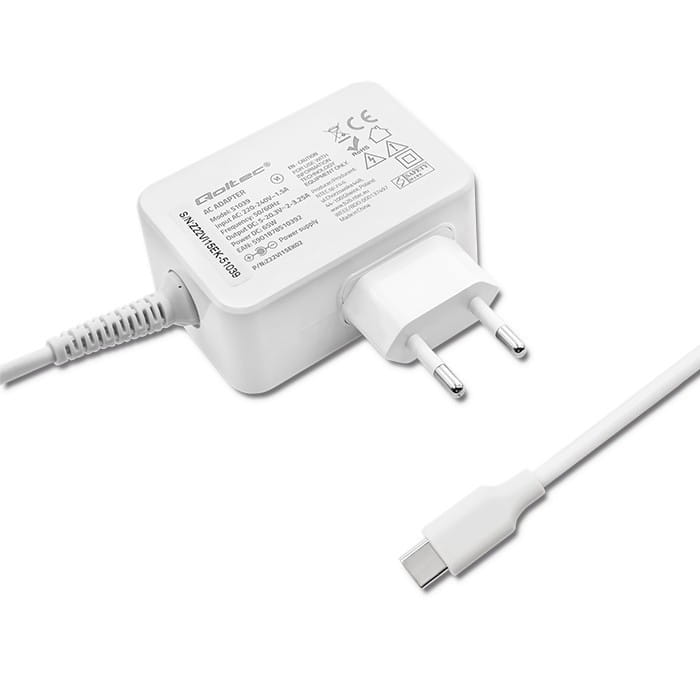 Qoltec Zasilacz sieciowy 65W | 5-20.3V | 2-3.25A | USB typ C | PD |     Biały