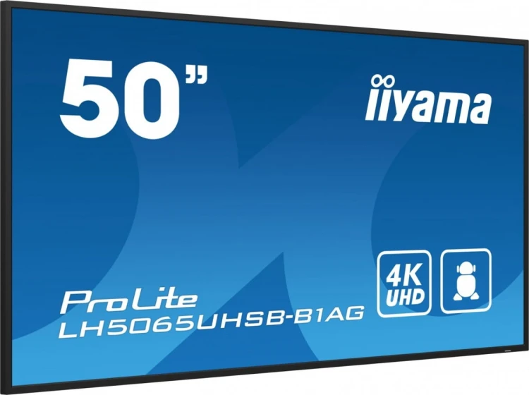 IIYAMA Monitor 50 cali LH5065UHSB-B1 AG, 24/7, VA, ANDROID 11, 4K, 800cd, iiSignage2, SDM, 2x HDMI, DP, 2x USB,2x 10W, RJ45, WiFi, 4/32GB, PION/POZIOM