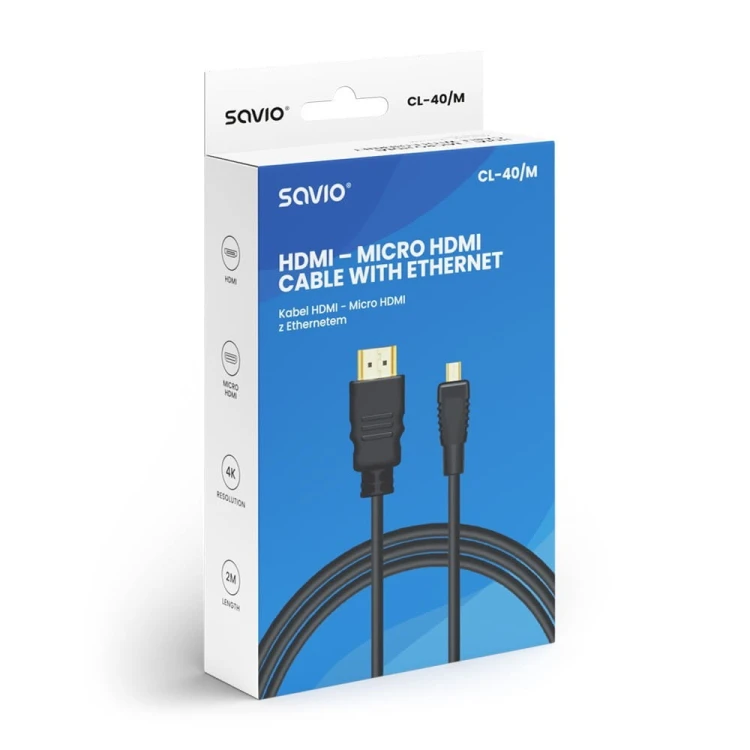 Savio Kabel HDMI (M) - micro HDMI (M) z Ethernetem,  2m, CL-40/M