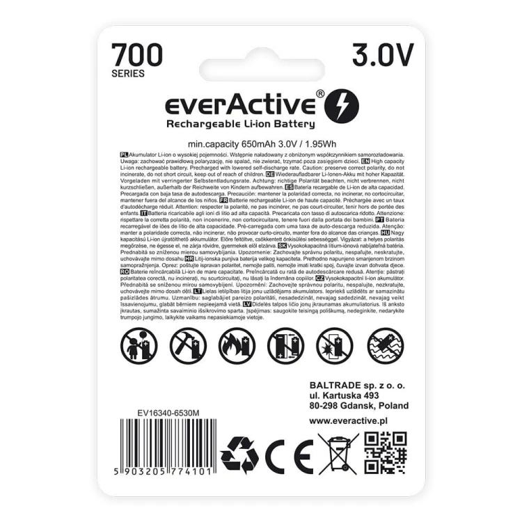 everActive Akumulator 16340 3V Li-ion 700 mAh micro USB