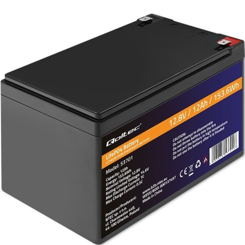 Qoltec Akumulator LiFePO4 | 12.8V | 12Ah | 153.6Wh | BMS
