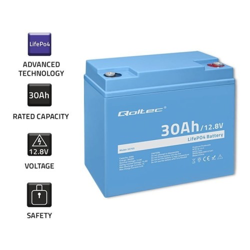 Qoltec Akumulator LiFePO4 Litowo-Żelazowo-Fosforanowy | 12.8V | 30Ah |  384Wh | BMS