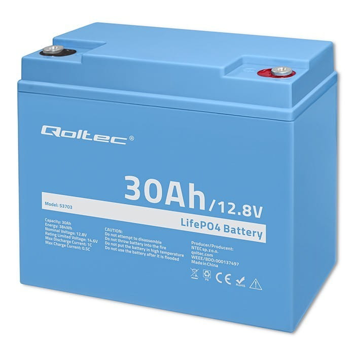 Qoltec Akumulator LiFePO4 Litowo-Żelazowo-Fosforanowy | 12.8V | 30Ah |  384Wh | BMS